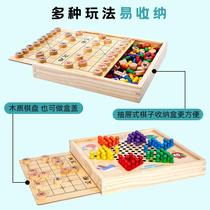 Flying Chess Childrens Checkers Gobang Wooden Multifunctional Game Chess Fighters Adult Students Educational Toys