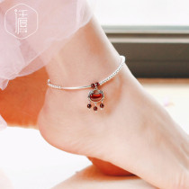 925 Sterling Silver Bells Foot Chain Womens Evil Garnet Sexy Pingan Lock Ancient Palace Silver Foot Ring Alien