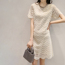 Japanese light luxury lace dress womens summer new waist thin temperament elegant small hollow white skirt