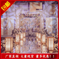 Chinese style wedding props Catwalk Wooden palace lamp road guide New Chinese wedding fence decoration Log fence road guide