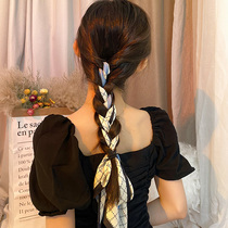 French retro hair band small silk scarf women Summer thin ribbon belt tie bag woven hair small long strip