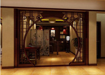  Chinese antique solid wood lattice arched moon hole door Moon TV study living room background wall entrance decoration partition