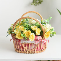 Flower basket bamboo basket bamboo woven cloth lining basket floral flower arrangement flower weaving creative decoration shooting props basket