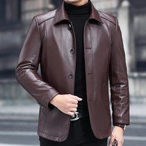 Henning genuine leather leather clothing mens head layer sheep peeler car clothes middle-aged autumn and winter soft leather jacket gats up overweight
