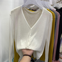 Spring and summer new European goods loose V-neck ice silk knitted cardigan womens long-sleeved summer thin casual top wear tide