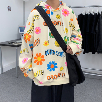 Port wind 2021 autumn new expression hooded sweater printing large flower letters wild tide brand jacket men and women