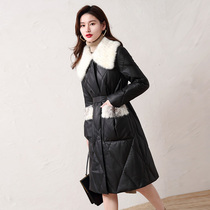 2021 Winter new Haining leather leather down jacket womens casual fashion mink collar long sheepskin leather jacket