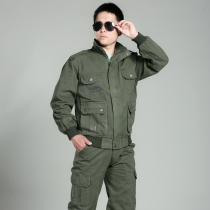 Cotton overalls set mens labor insurance clothing spring and autumn welding anti-scalding wear-resistant coat coat large size auto repair printing embroidery