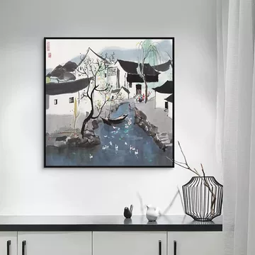 吴冠中 山水画 江南風景 掛軸 横幅 水墨画 中国美術 風景画 壁掛け 和室装飾 吴冠中江南水乡挂画-吴冠中江南水乡挂画促销价格、吴冠中江南水乡挂画