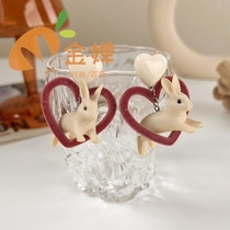 Korea Sweet personality Silk suede Stuffed Rabbit Cartoon Earrings Retro Long and Cute 925 Silver Needle Ear Nail
