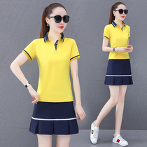 Summer new quick-drying two-piece badminton suit womens short sleeve suit suit golf suit tennis skirt suit