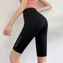Yoga pants womens summer thin high waist hip-raising five-point pants Fitness pants High elastic running wear quick-drying sports shorts