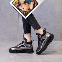 Korean leather thick-soled father shoes female ins tide 2021 autumn and winter new all-match color Korean sequin high shoes
