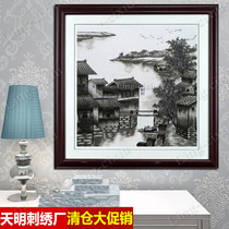 Embroidery painting Su embroidery finished Jiangnan water town childhood memory Tea House restaurant hanging painting background wall painting business gift painting