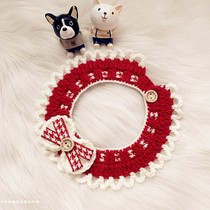 Cat dog knitted wool mouth towel pet bib collar English short blue and white teddy Bears bow tie dog accessories