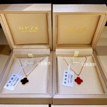 Clover necklace 925 sterling silver 18K rose gold color gold collarbone chain black agate carnelian pendant lady gift
