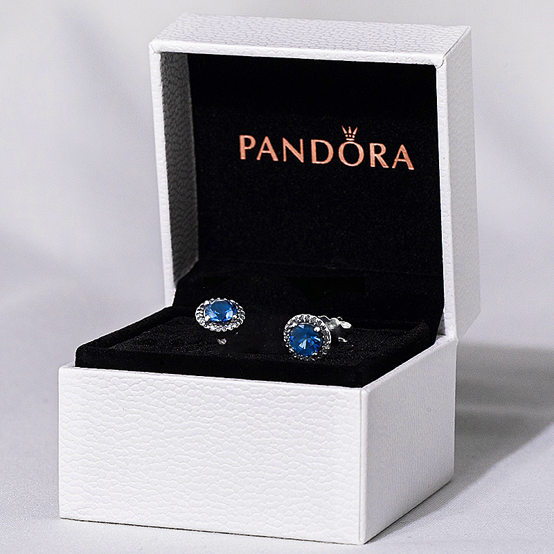 Baby Bear Pandora earrings female Pandora official website blue shiny round 925 silver stud 296272C01