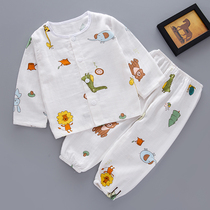 Childrens pajamas spring and autumn thin children cotton gauze boys and girls baby air-conditioned clothing summer long sleeves