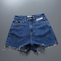 Hong Kong fashion brand European goods Korean version thin dark blue high-waisted denim shorts womens summer loose thin burr wide-leg pants