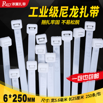 Buckle 6*250 bundled wire fixing strip plastic wholesale bundle seal wire white black self-locking nylon cable tie