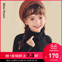 minipeace Taiping Bird childrens clothing girl sweater Autumn Winter lace high collar pullover thick knitted base sweater