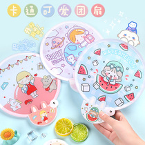 Cute Group Fan Summer Carry-on Mini Small Fan Child Bifacial Round Fan Day Style Cartoon Cloth Face Folding Fan