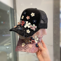 Tide brand hat female Tide baseball cap Korean fashion flower sequin mesh gauze cap summer sunshade breathable net cap