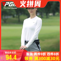 PGM 2021 Golf Clothing Womens base shirt Autumn Winter Round Neck Long Sleeve T-shirt Warm Women Grill Flour Interior