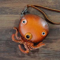 Handmade Genuine Leather Zero Wallet Cartoon Coin Bag Creative Cow Leather Small Wallet Octopus Small Bag Key Bag Pendant