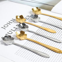 Girl heart Japanese cherry blossom coffee spoon Stainless steel spoon Creative cup spoon Cute dessert milk tea mixing spoon