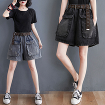 Large size denim wide leg shorts womens summer fat mm culottes loose thin personality large pocket fashion versatile hot pants