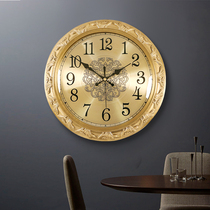 Pure copper luxury wall clock living room European home fashion clock wall light luxury villa hanging Watch Office full copper clock