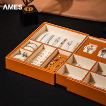 High-grade light luxury leather jewelry box European large capacity wardrobe drawer type separation jewelry storage box wedding