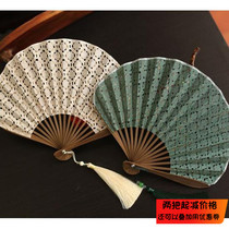 Exquisite cotton cloth mesh shell fan sunflower-shaped fan summer small fan carrying folding fan female folding fan Hanfu Cheongsam fan