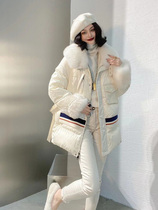 European goods big fur collar down jacket women 2021 Winter long fashion high-end foreign air white duck down thick coat