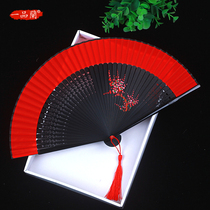 Chinese Wind Carry-on Red Fan Classical Hanfu Female Qipao Ancient Wind Retro Folding Fan Day Style Dance Handout