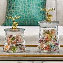 Simple European style golden deer transparent glass sealed model house living room decoration storage jar cane dried fruit jar storage jar
