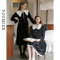 Youmi maternity 2021 autumn new pregnant velvet dress long A- line skirt fake collar removable