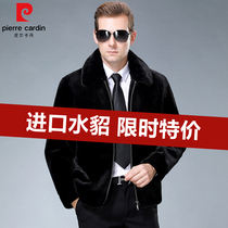 Special clearance Pierre Cardin Haining mink fur whole mink coat leather middle-aged mink coat men