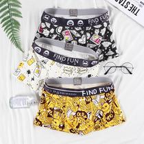 3 Dress Mens Briefs Flat Corner Pants Pure Cotton Printed Graffiti Pattern Boys Style Youth Personality Trendy Pants 4 Corner Pants
