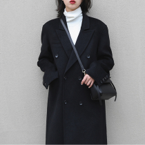 Hepburn style black woolen coat women over the knee 2021 autumn and winter New thick woolen coat coat womens long