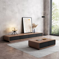 Nordic TV cabinet Coffee table combination Simple modern black wooden furniture Small household living room TV cabinet Low cabinet
