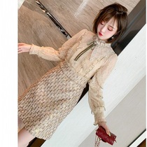 Rich little sister nail bead embroidery mesh stitching sequined tirade dress womens autumn 2021 New (