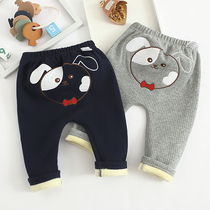 Boy thin plus velvet cotton big pp pants for infants and young children wearing ass Haren pants boneless leggings spring and autumn female baby