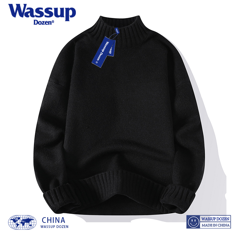 WASSUP DOZEN Lazy Style Half High Neck Sweater for Men and Women's Bottom Shirts Autumn/Winter Retro Simple Loose Winter Clothing