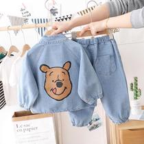 2021 new childrens clothing boys and girls spring and autumn jeans set men and women baby Autumn small children two sets