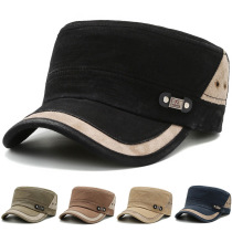 Korean casual flat top hat male youth military hat spring and autumn outing outdoor leisure sun hat Joker mens hat short eaves