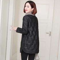 Haining leather down jacket women's leather 2021 new winter size mink fur collar mother sheep skin long