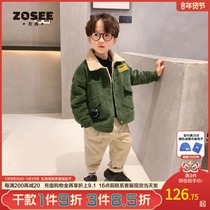 Zuoxi childrens clothing boys plus velvet jacket Winter Childrens cashmere corduroy autumn and winter 2021 new foreign style tide clothes