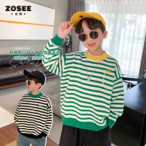 Left West Children's Wear Boys Sweater 2022 New Children's Striped Contrast Collar Knitted Shirt Jacket Boys Spring and Autumn Backing
